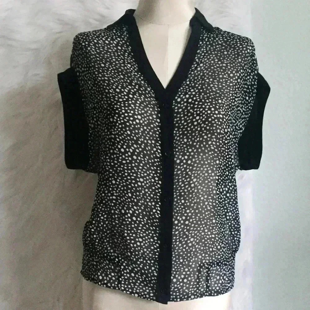 Express Polka Dot Short Sleeve Button Up Shirt